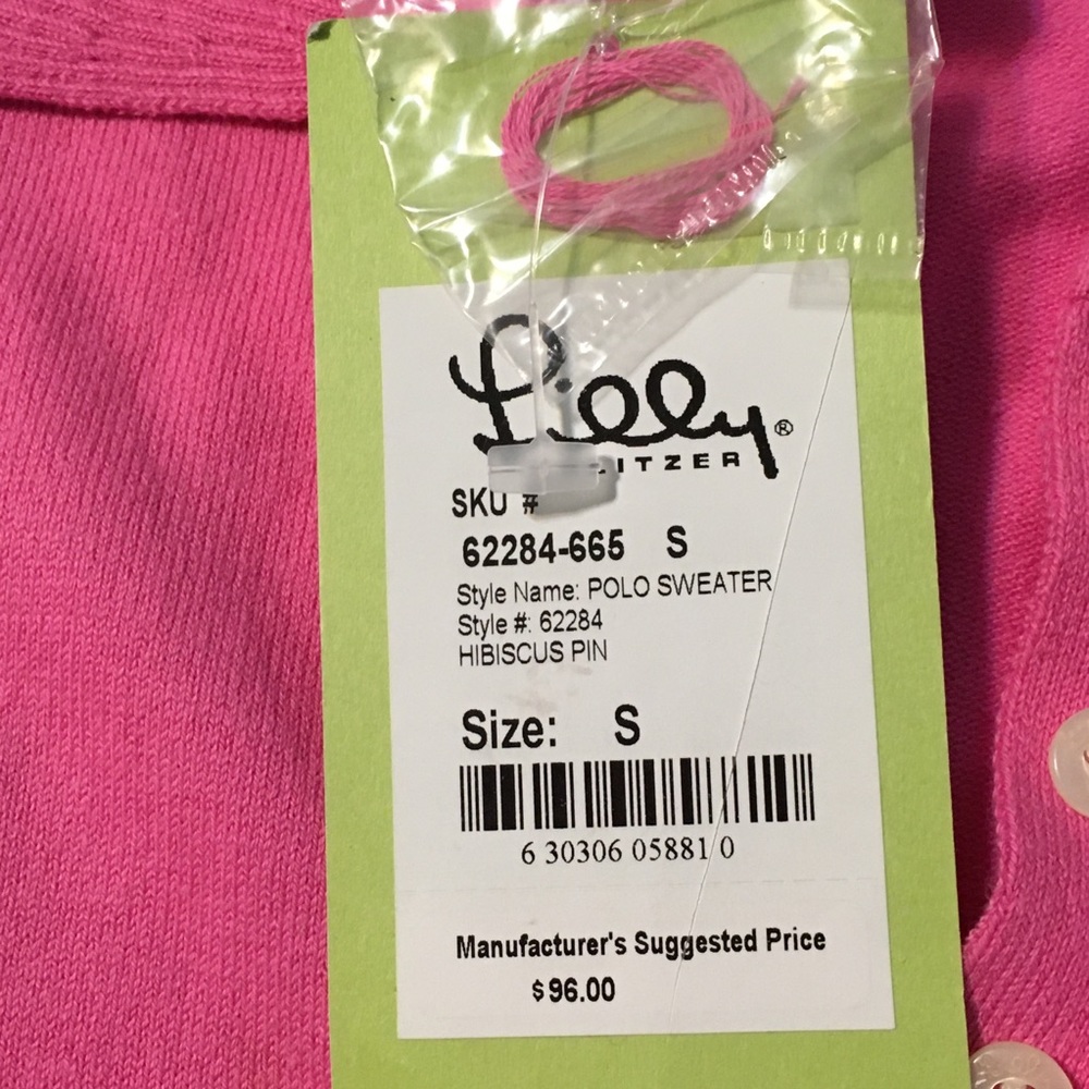 NEW Lilly Pulitzer Pink Polo Style Knit Sweater S/S S Vintage - Picture 6 of 6